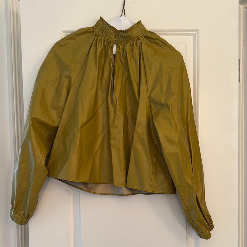 Tibi faux leather Olive Green Long Sleeve Blouse